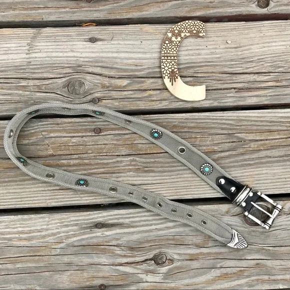 Vintage Donna Katz Silver Mesh Turquoise Belt Small Southwestern Western - Picture 8 of 9